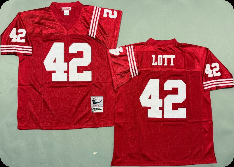 Men's San Francisco 49ers #42 Ronnie Lott Scarlet Throwback Mitchell & Ness Jersey