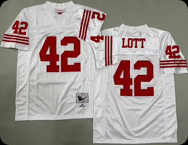 Men's San Francisco 49ers #42 Ronnie Lott White Throwback Mitchell & Ness Jersey