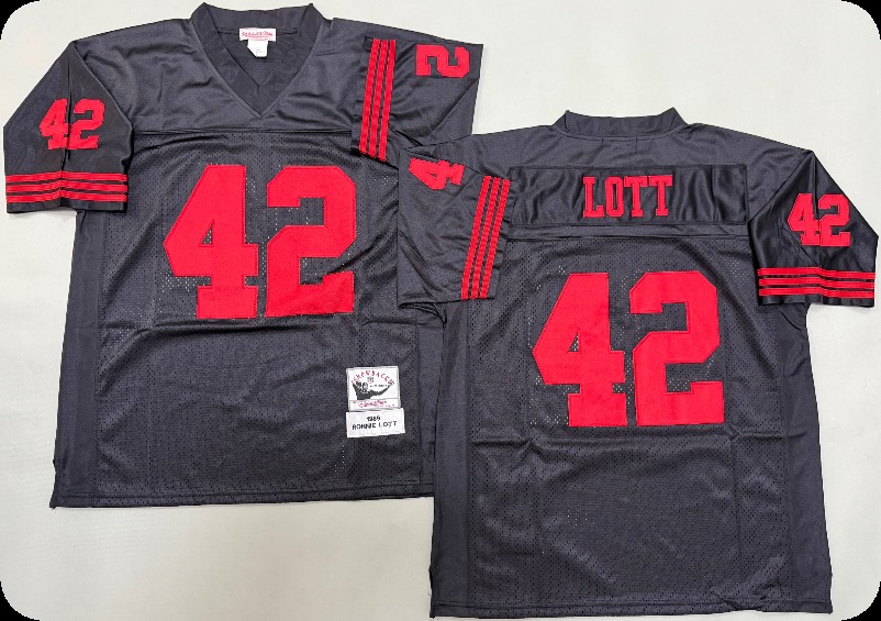 Men's San Francisco 49ers #42 Ronnie Lott Black Throwback Mitchell & Ness Jersey
