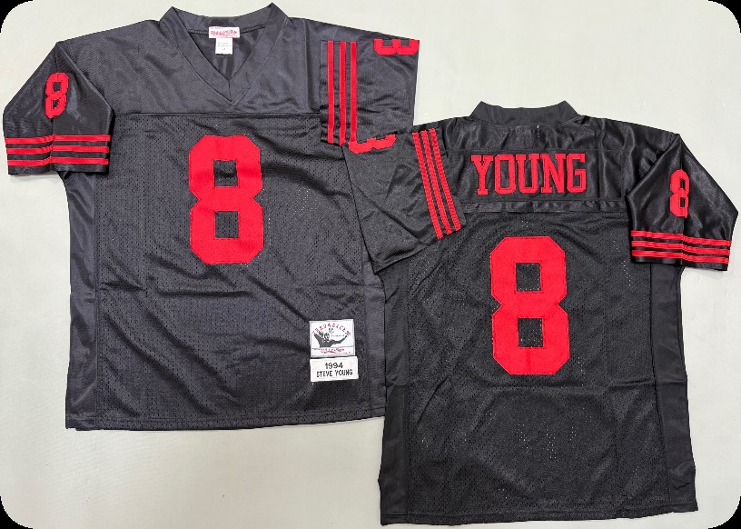 Men's San Francisco 49ers #8 Steve Young Black  Throwback Mitchell & Ness Jersey