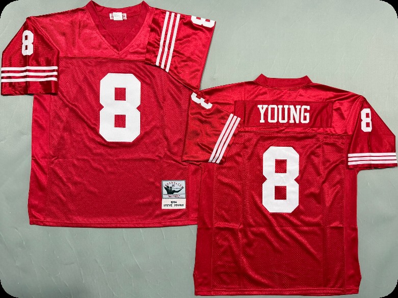 Men's San Francisco 49ers #8 Steve Young Scarlet  Throwback Mitchell & Ness Jersey