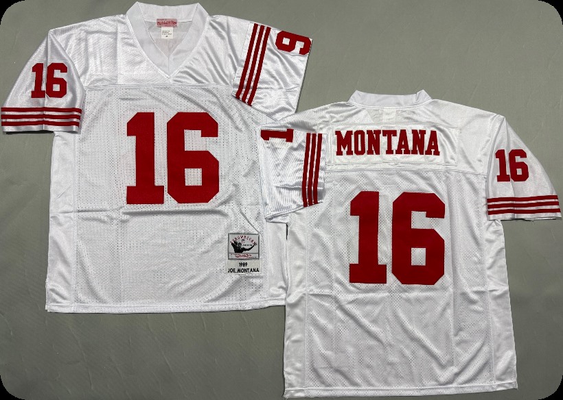 Men's San Francisco 49ers #16 Joe Montana White  Throwback Mitchell & Ness Jersey