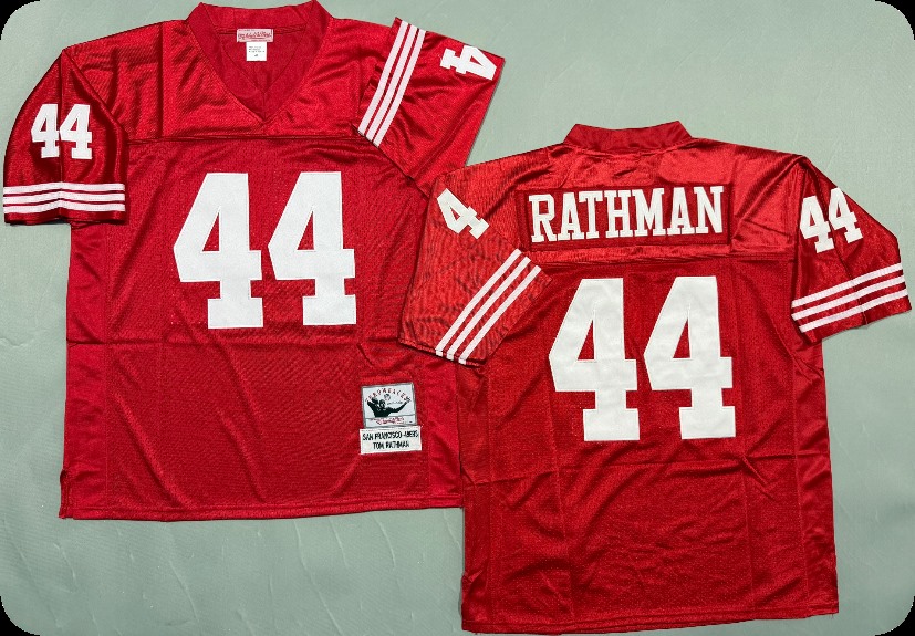 Men's San Francisco 49ers #44 Tom Rathman Scarlet  Throwback Mitchell & Ness Jersey