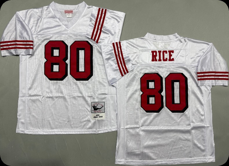 Men's San Francisco 49ers #80 Jerry Rice White Throwback Retired Mitchell & Ness Jersey