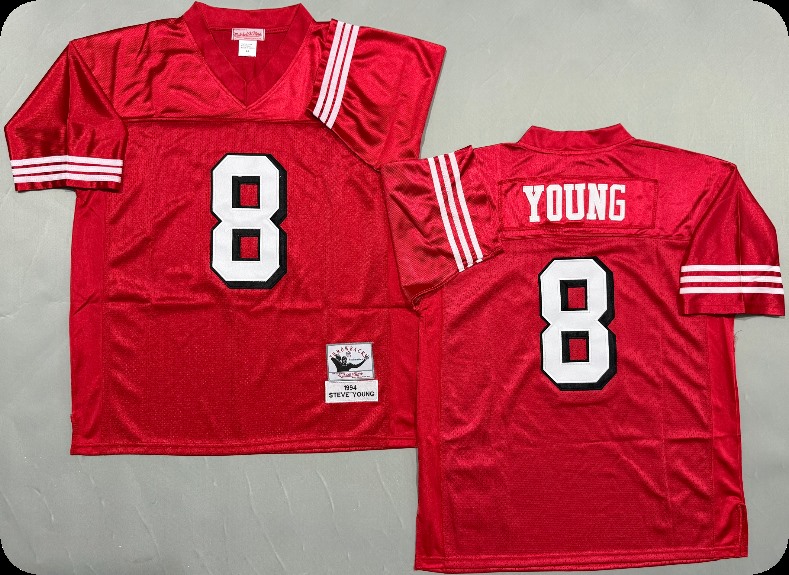 Men's San Francisco 49ers #8 Steve Young Scarlet  Throwback Retired Mitchell & Ness Jersey