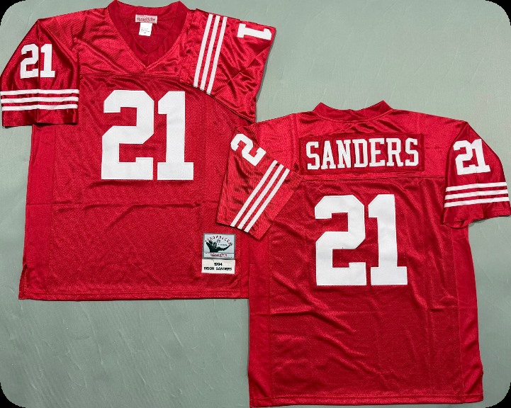 Men's San Francisco 49ers #21 Deion Sanders Scarlet  Throwback Mitchell & Ness Jersey
