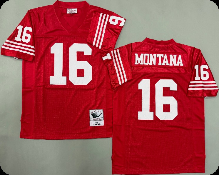 Men's San Francisco 49ers #16 Joe Montana Scarlet  Throwback Mitchell & Ness Jersey