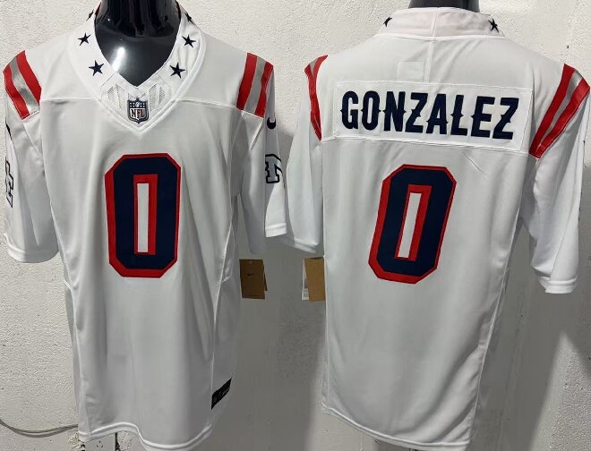 Men's New England Patriots #0 Christian Gonzalez White 2026 F.U.S.E. Vapor Limited Stitched Football Jersey