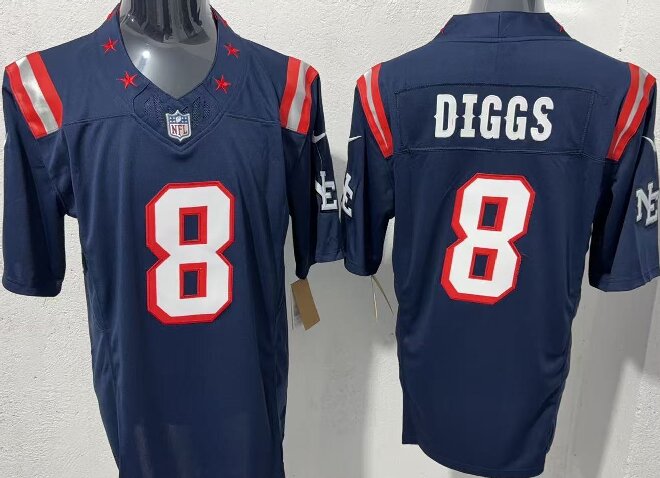 Men's New England Patriots #8 Stefon Diggs Navy 2026 F.U.S.E. Vapor Limited Stitched Football Jersey