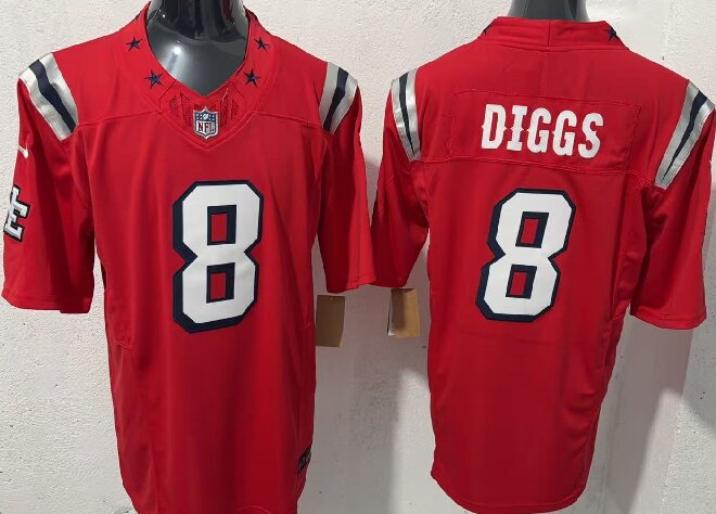 Men's New England Patriots #8 Stefon Diggs Red 2026 F.U.S.E. Vapor Limited Stitched Football Jersey