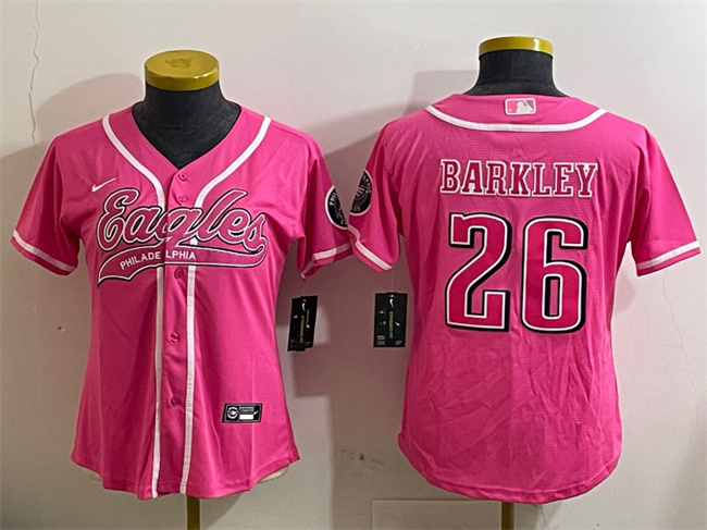 Youth Philadelphia Eagles #26 Saquon Barkley Pink Cool Base Stitched Baseball Jersey