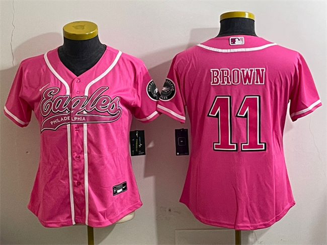 Youth Philadelphia Eagles #11 A.J. Brown Pink Cool Base Stitched Baseball Jersey