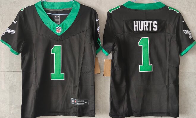 Youth Philadelphia Eagles #1 Jalen Hurts Black 2025 F.U.S.E Throwback Vapor Untouchable Limited Stitched Football Jersey
