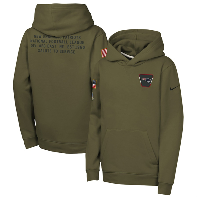 Youth New England Patriots Olive 2025 Salute To Service Club Fleece Hoodie