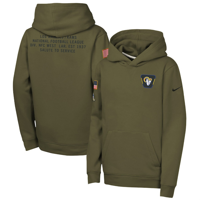 Youth Los Angeles Rams Olive 2025 Salute To Service Club Fleece Hoodie