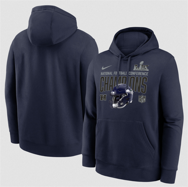 Men's Seattle Seahawks Navy 2025 NFC Champions Glory Shield Hoodie