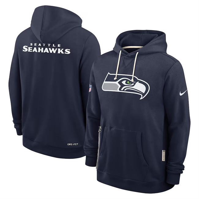 Men's Seattle Seahawks Navy Sideline Standard Issue Initial Home Dri-FIT Pullover Hoodie