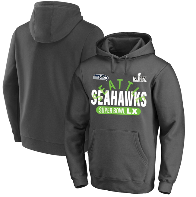 Men's Seattle Seahawks Charcoal 2025 Super Bowl LX Big & Tall Game Plan Hoodie