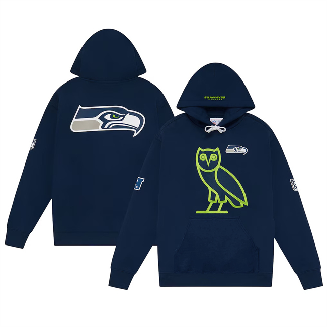 Men's Seattle Seahawks Navy OVO Scarlet Icon Team Pullover Hoodie