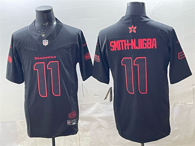 Men's Seattle Seahawks #11 Jaxon Smith-Njigba Black 2025 F.U.S.E. 'Stranger Things Edition' Vapor Limited Stitched Football Jersey