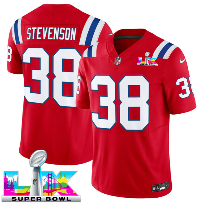 Men's New England Patriots #38 Rhamondre Stevenson Red 2026 F.U.S.E. Super Bowl LX Patch Vapor Limited Stitched Football Jersey