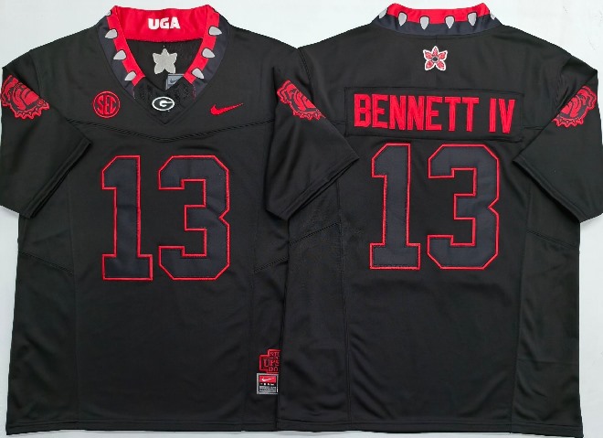 Men's NCAA Georgia Bulldogs #13 Stetson Bennett IV Black Stranger Things College Football Jersey
