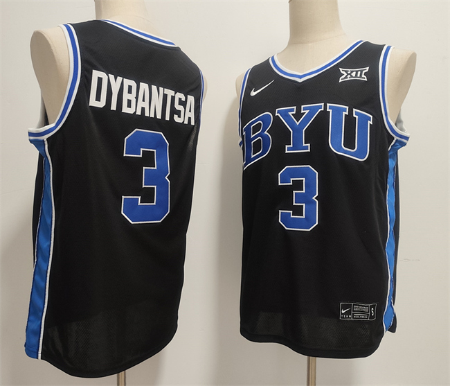 Men's NCAA BYU Cougars #3 AJ Dybantsa Black Stitched Basketball Jersey
