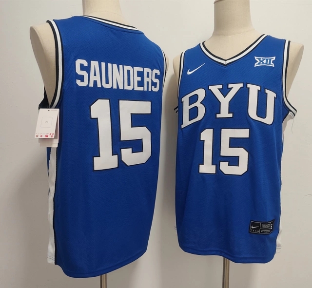 Men's NCAA BYU Cougars #15 Richie Saunders Blue College Basketball Stitched Jersey.webp