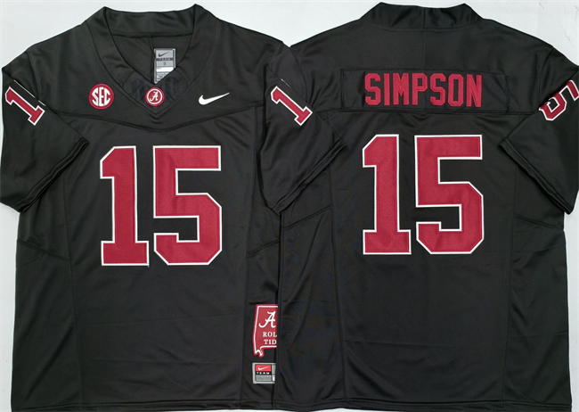 Men's Alabama Crimson Tide #15 Ty Simpson Black F.U.S.E Stitched Football Jersey
