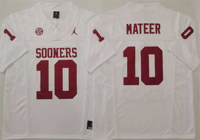 Men's Oklahoma Sooners #10 John Mateer White 2025 F.U.S.E. Stitched Jersey