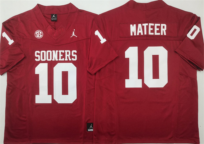 Men's Oklahoma Sooners #10 John Mateer Red 2025 F.U.S.E. Stitched Jersey