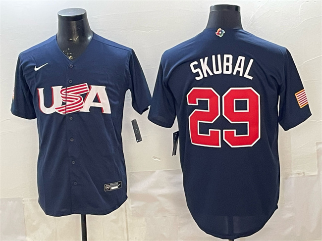 Men's USA Baseball #29 Tarik Skubal Navy World Baseball Classic Stitched Jersey