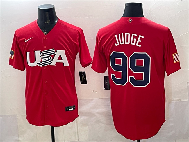 Men's USA Baseball #99 Aaron Judge Red World Baseball Classic Stitched Jersey