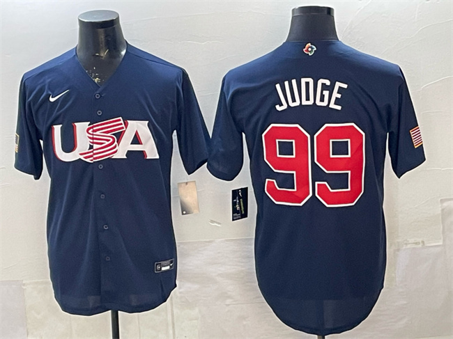 Men's USA Baseball #99 Aaron Judge 2023 Navy World Baseball Classic Stitched Jersey