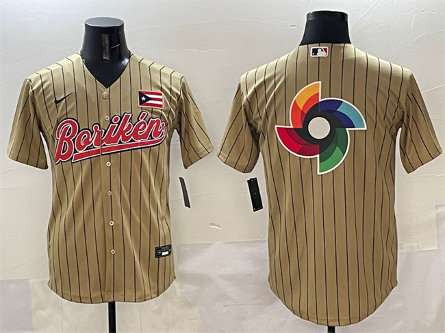 Men's Puerto Rico Baseball Tan  World Baseball Classic Team Big Logo Stitched Jersey