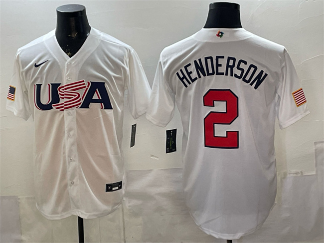 Men's USA Baseball #2 Gunnar Henderson White World Baseball Classic Stitched Jersey