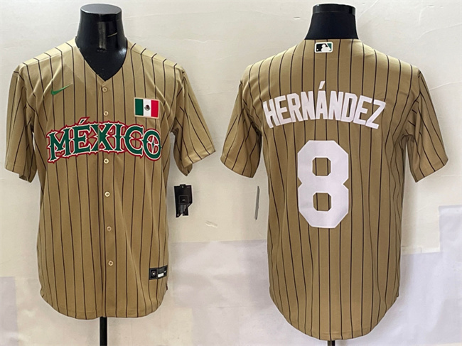 Men's Mexico Baseball #8 Enrique Hernández Tan 2023 World Baseball Classic Stitched Jersey