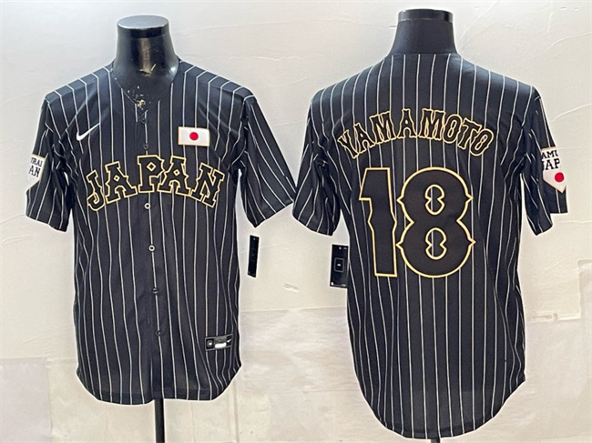 Men's Japan Baseball #18 Yoshinobu Yamamoto Black World Baseball Classic Stitched Jersey