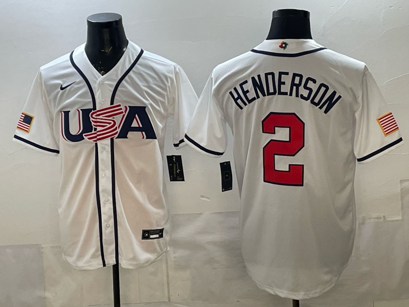 Men's USA Baseball #2 Gunnar Henderson White 2026 World Baseball Classic Home Stadium Stitched Jersey