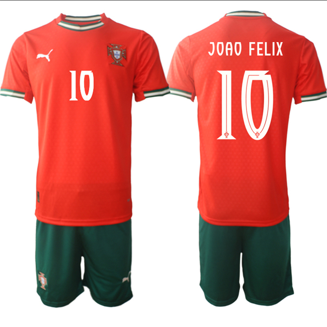 Men's Portugal Team #10 Jo?o Félix 2025 Red Home Soccer Jersey Suit