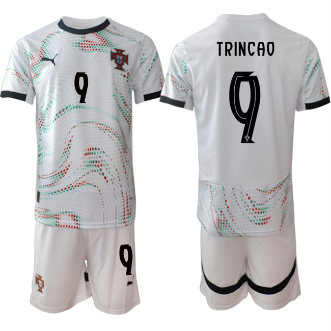 Men's Portugal Team #9 Trinc?o 2025 White Away Soccer Jersey Suit