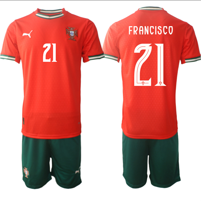 Men's Portugal Team #21 Francisco 2025 Red Home Soccer Jersey Suit