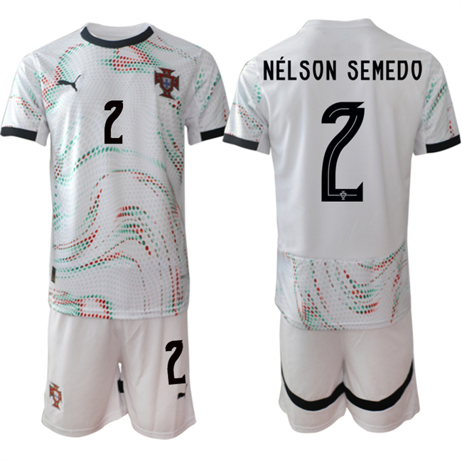Men's Portugal Team #2 Nélson Semedo 2025 White Away Soccer Jersey Suit