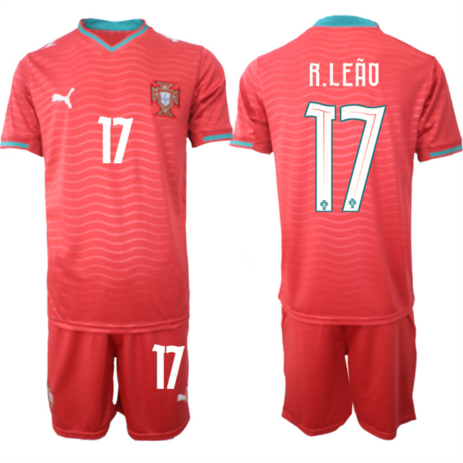 Men's Portugal Team #17 Rafael Le?o Red 2026 World Cup Home Soccer Jersey Suit