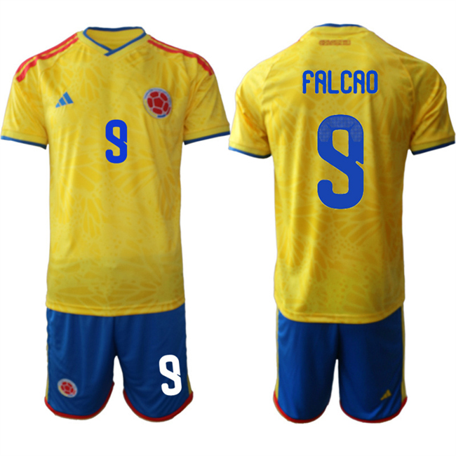 Men's Colombia Team #9 Radamel Falcao Yellow 2026 World Cup Home Soccer Jersey Suit