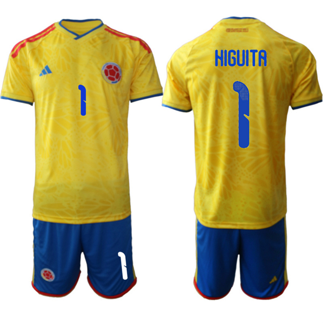 Men's Colombia Team #1 René Higuita Yellow 2026 World Cup Home Soccer Jersey Suit