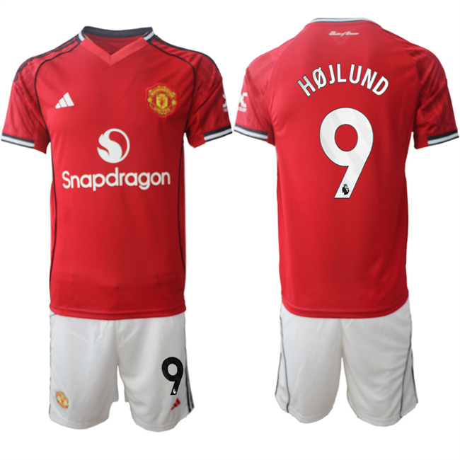 Men's Manchester United #9 Rasmus H?jlund 2026 Red Home Soccer Jersey Suit