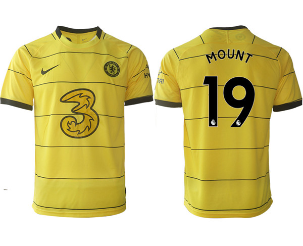 Men's Chelsea #19 Mason Mount 2022 Yellow Away Soccer Jersey