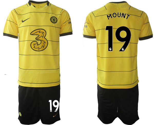 Men's Chelsea #19 Mason Mount 2022 Yellow Away Soccer Jersey Suit