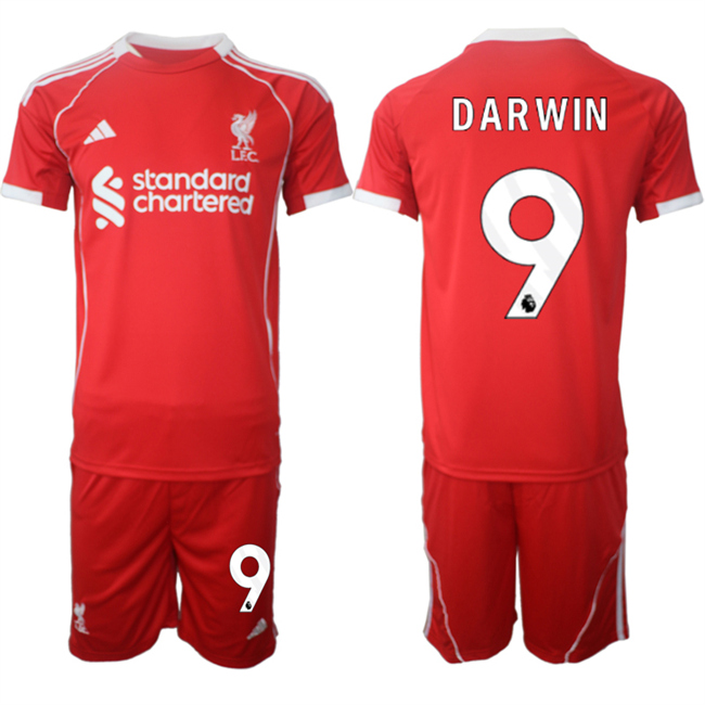 Men's Liverpool #9 Darwin 2025 Red Home Soccer Jersey Suit